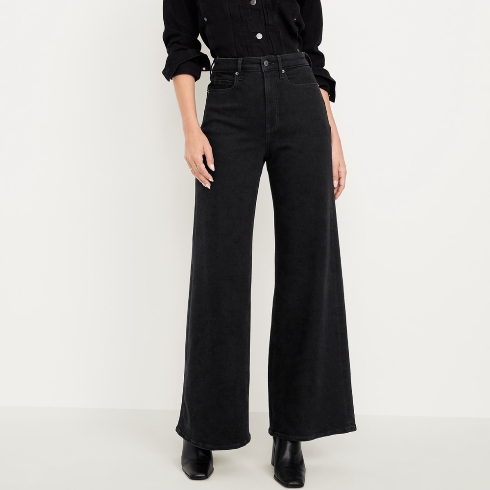 Old Navy Extra High-Waisted Super Wide Leg Jeans, Black, Size 14